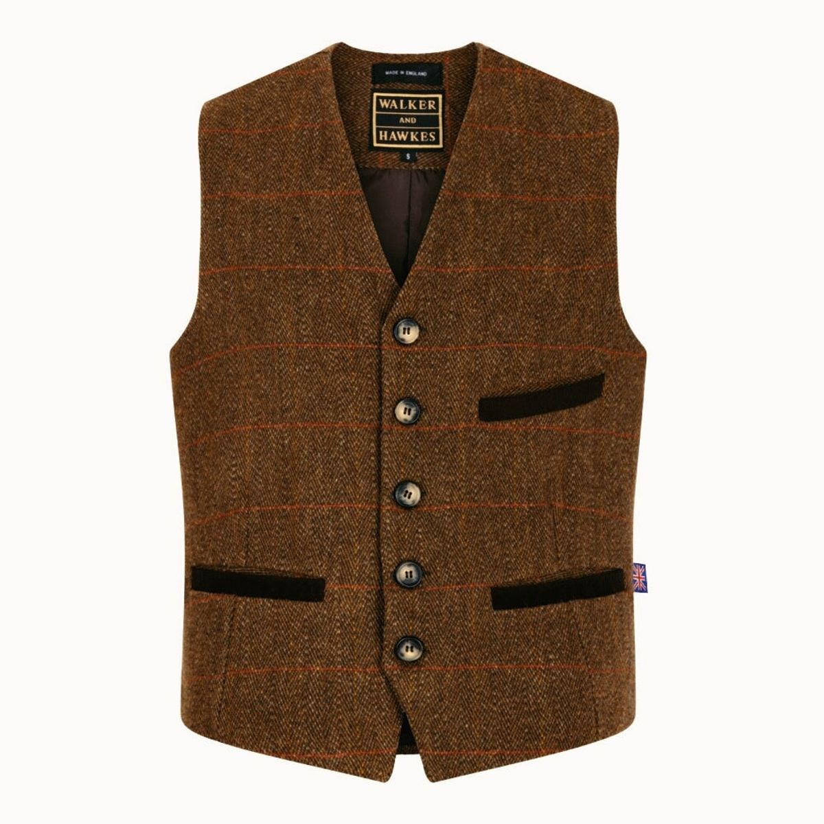 Alcott Tweed Formal Waistcoat, vest, brun med rød stribe - 3XL