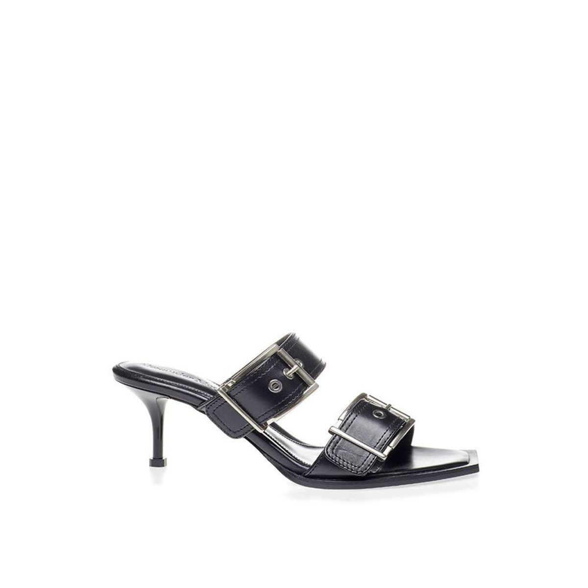 Alexander McQueen Elevate Your Steps in Timeless Black Leather Sandalers