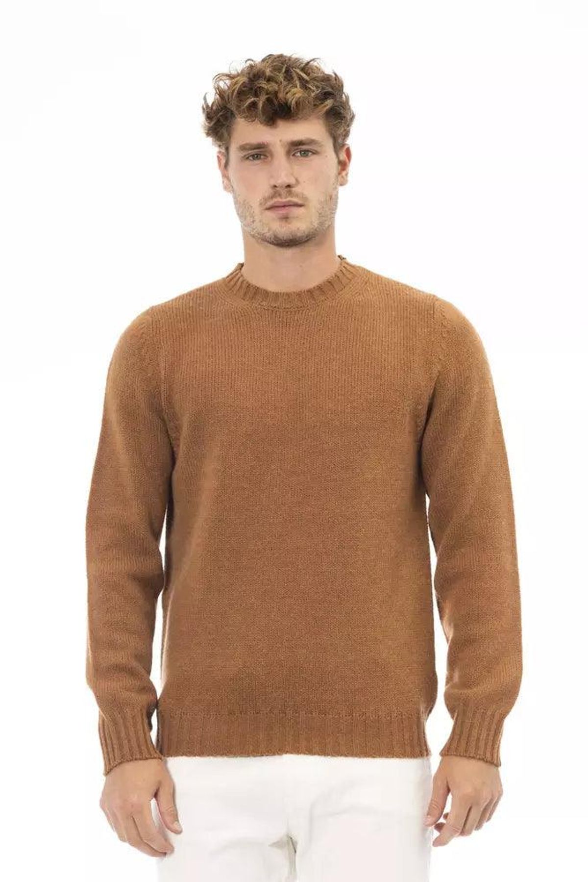 Alpha Studio Beige Alpaca Læder Sweater