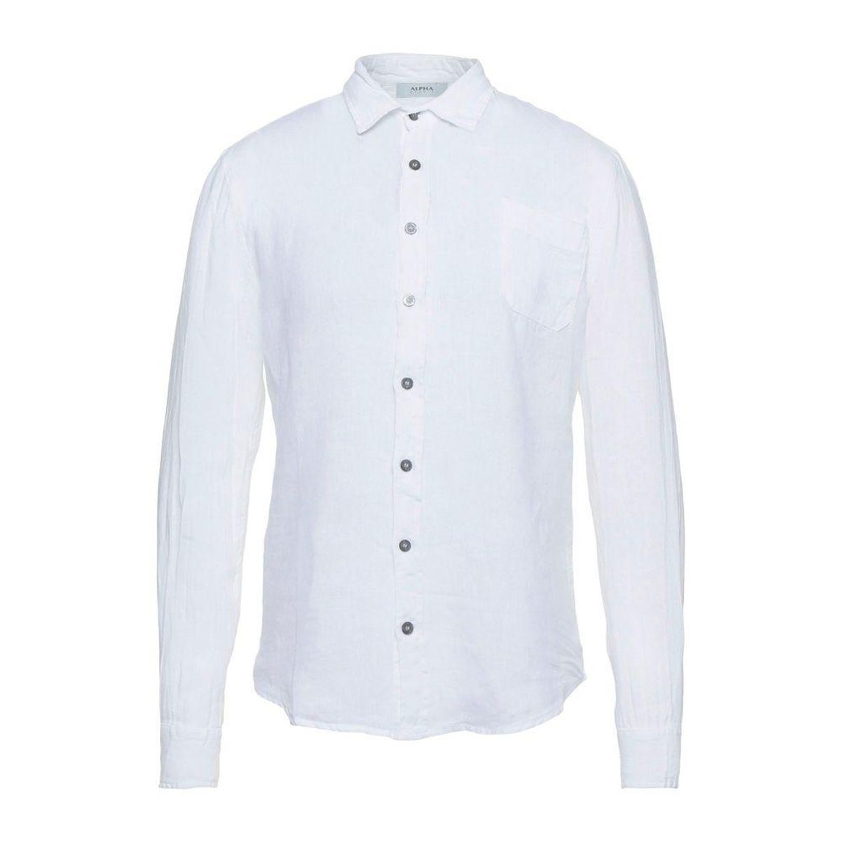 Alpha Studio Elegant White Linen Shirt for Herre