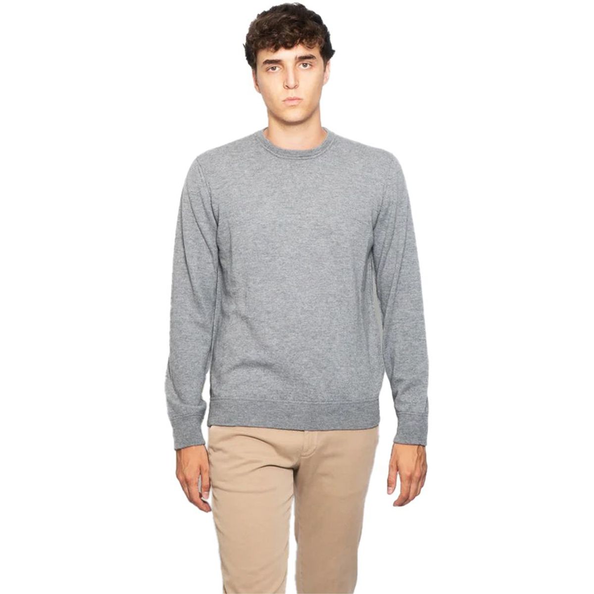 Alpha Studio Gray Wool Mens Crewneck Sweater