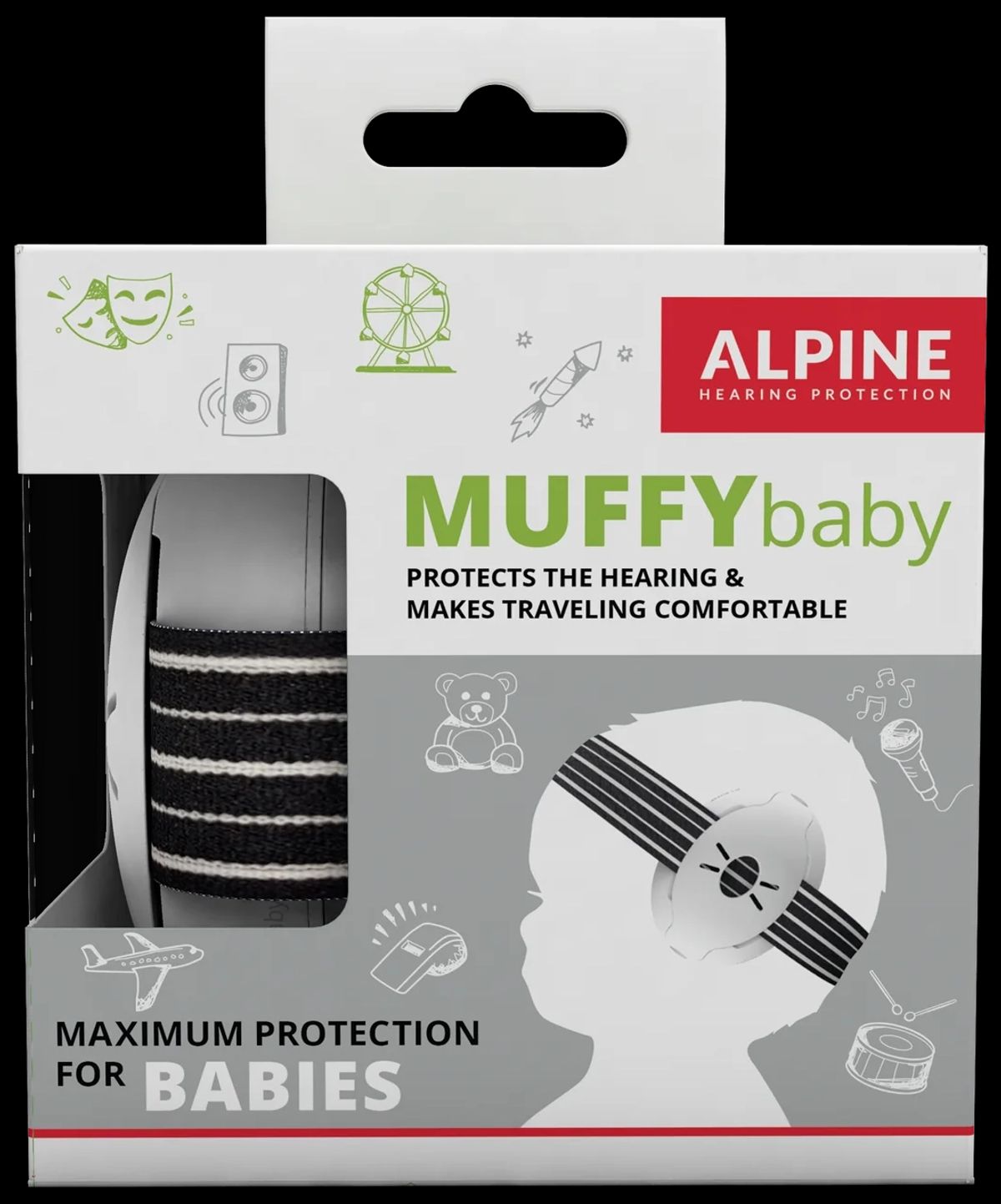 Alpine Muffy Baby - Høreværn til baby (1-3år) - Zebra Sort/Hvid