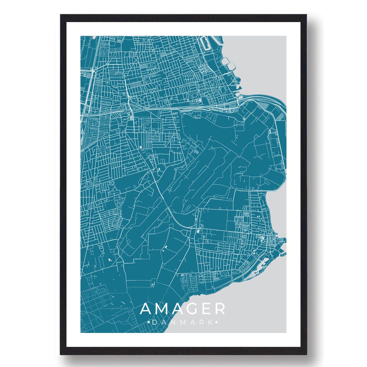 Amager by plakat - blå (Størrelse: L - 50x70cm (B2))