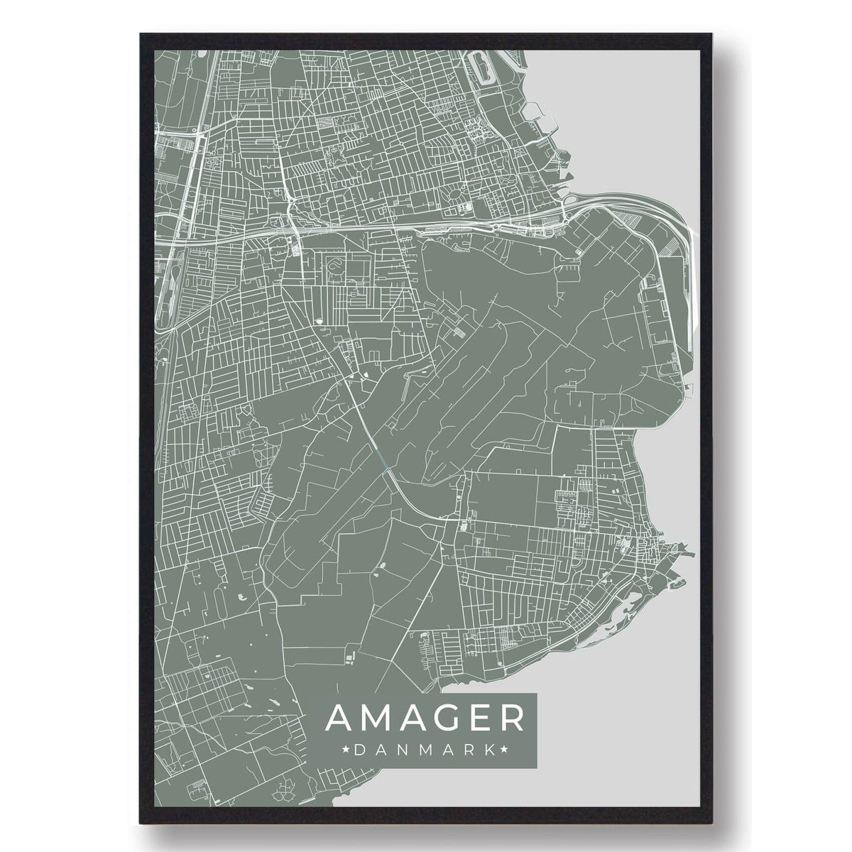 Amager byplakat - grøn (Størrelse: M - 30x40cm)