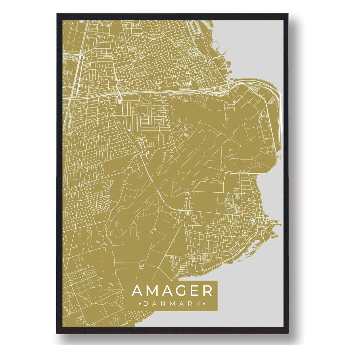 Amager byplakat - gul (Størrelse: M - 30x40cm)