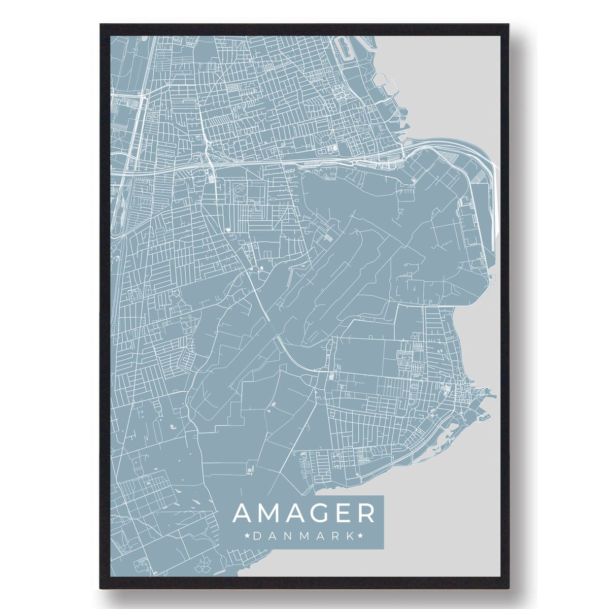 Amager byplakat - lyseblå (Størrelse: M - 30x40cm)