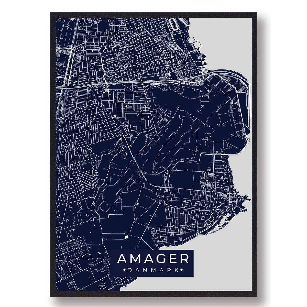 Amager byplakat - mørkeblå (Størrelse: S - 21x29,7cm (A4))