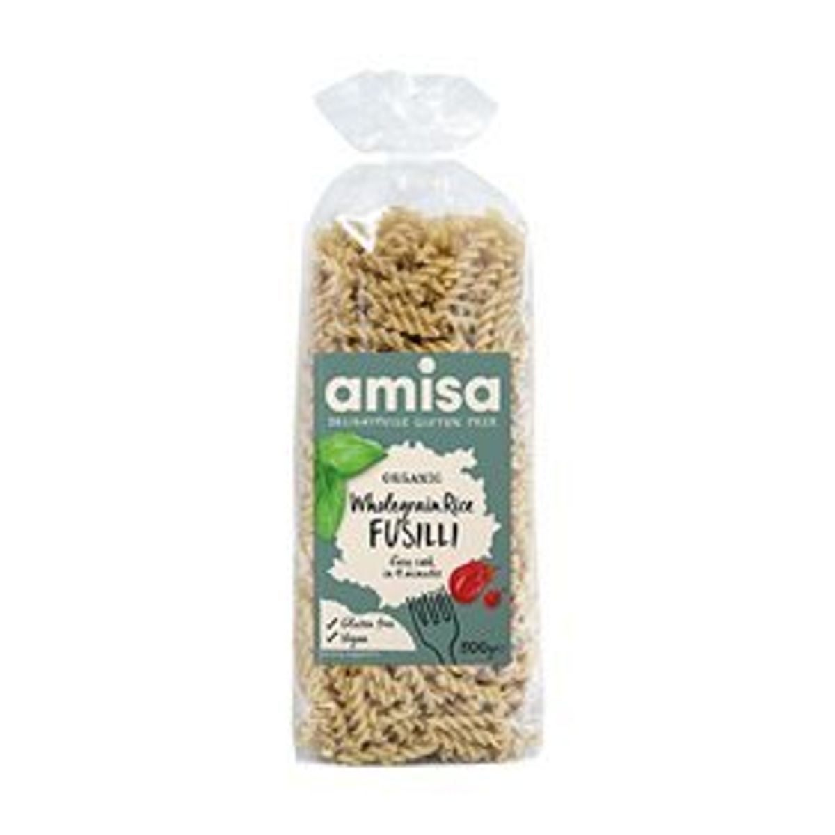 Amisa Fuldkornsris Fusilli pasta Ø, 500g.