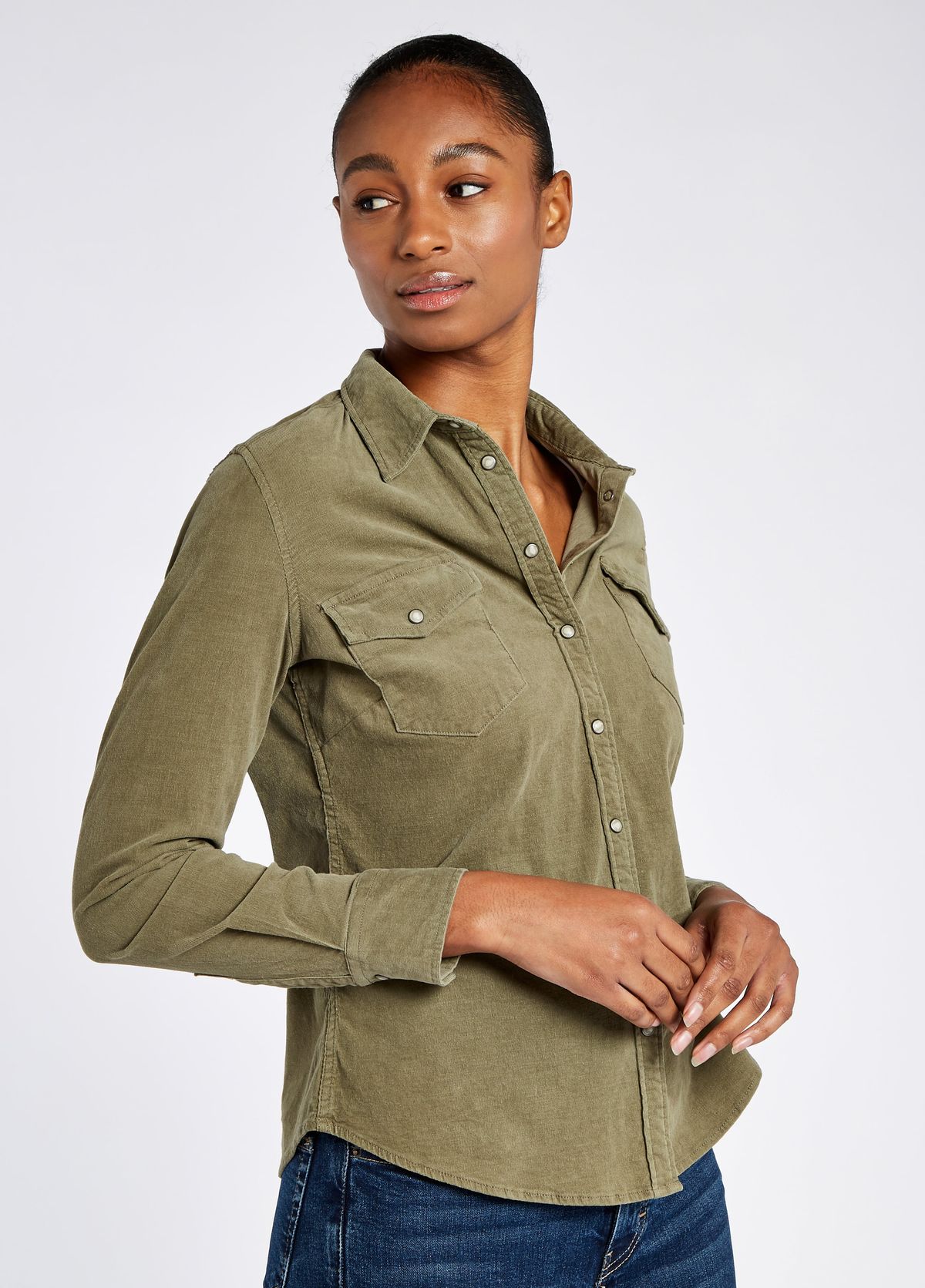 Angelica Ladies Pincord Shirt, dusky green - 34 (UK8)