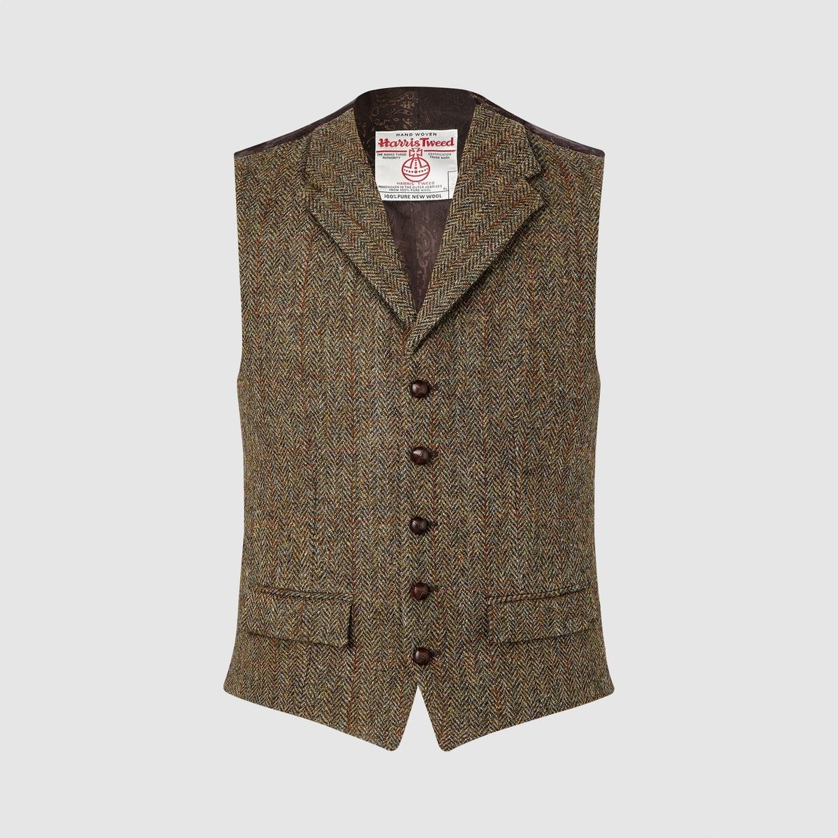 Angus vest med revers, brun, Harris Tweed - 36 UK