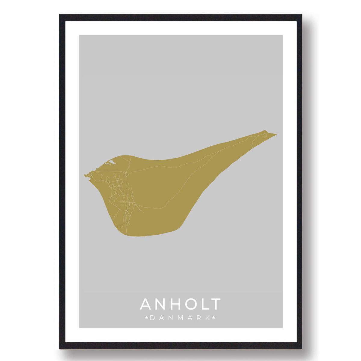 Anholt plakat - gul (Størrelse: S - 21x29,7cm (A4))