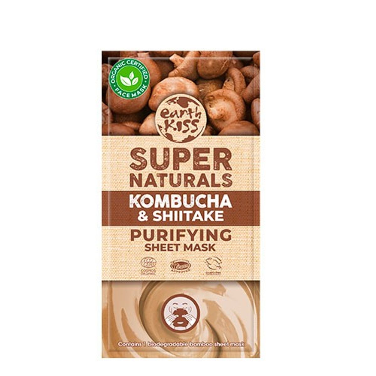 Ansigtsmaske Kombucha & Shiitake Purifying Sheet Super Natur - 1 styk - Earth Kiss