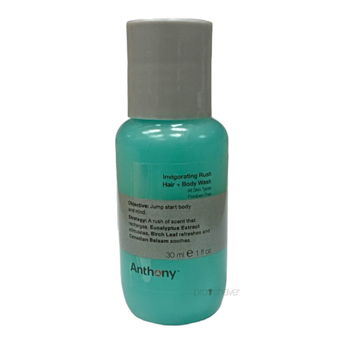 Anthony Logistics Invigorating Rush Hair & Body Wash, Rejsestørrelse, 30 ml.