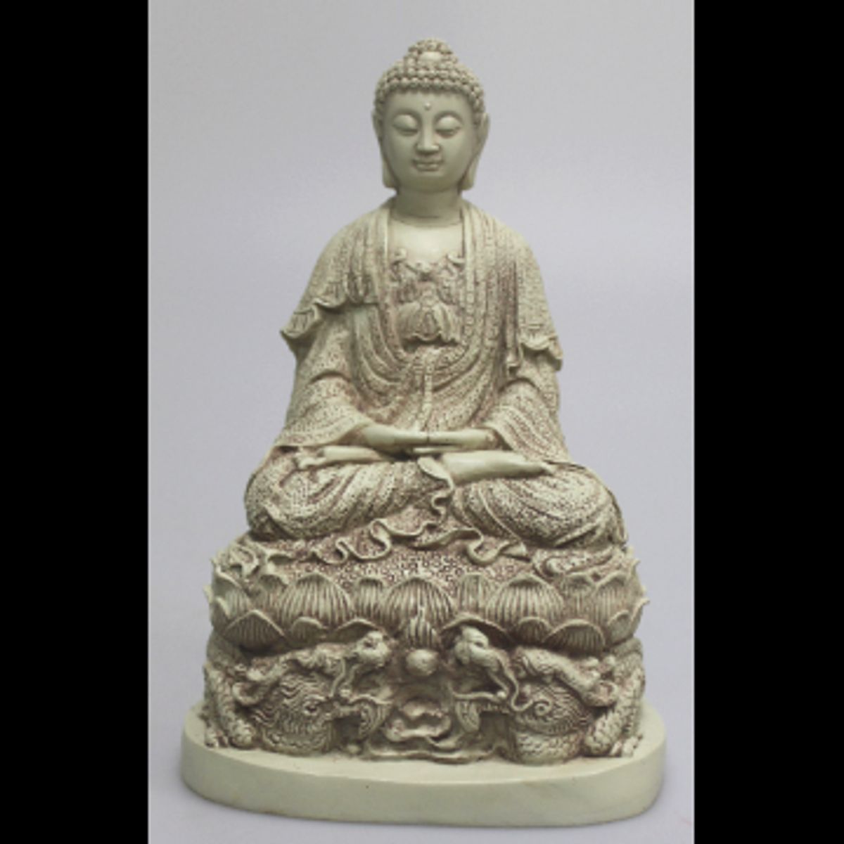 Antikhvid mediterende Buddha på Drage-base - Buddha statuer generelt - GodKarmaShop