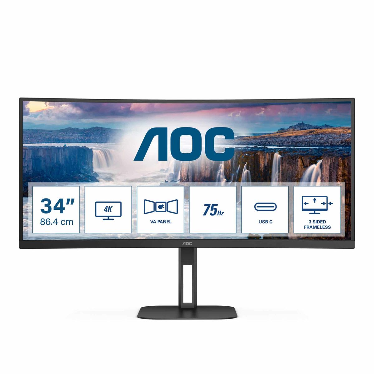 AOC AOC V5 CU34V5C/BK LED display 86,4 cm (34") 3440 x 1440 pixel Wide Quad HD Sort