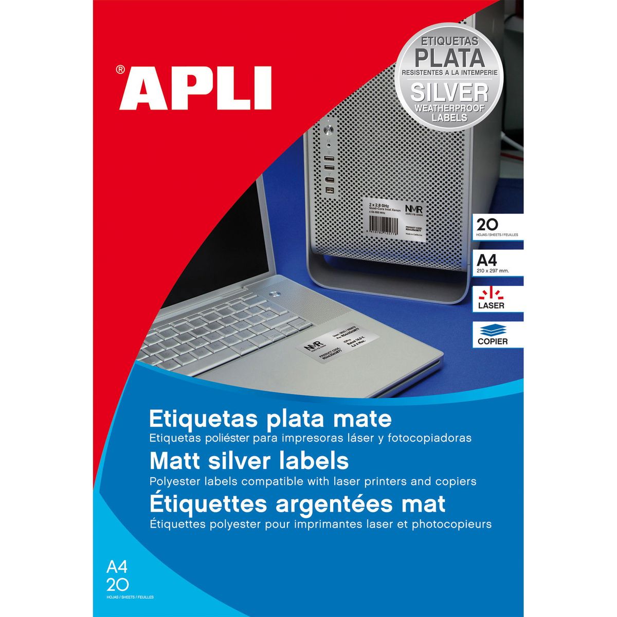 Apli langtidsholdbare etiketter 297 mm A4 hvid 20 etk