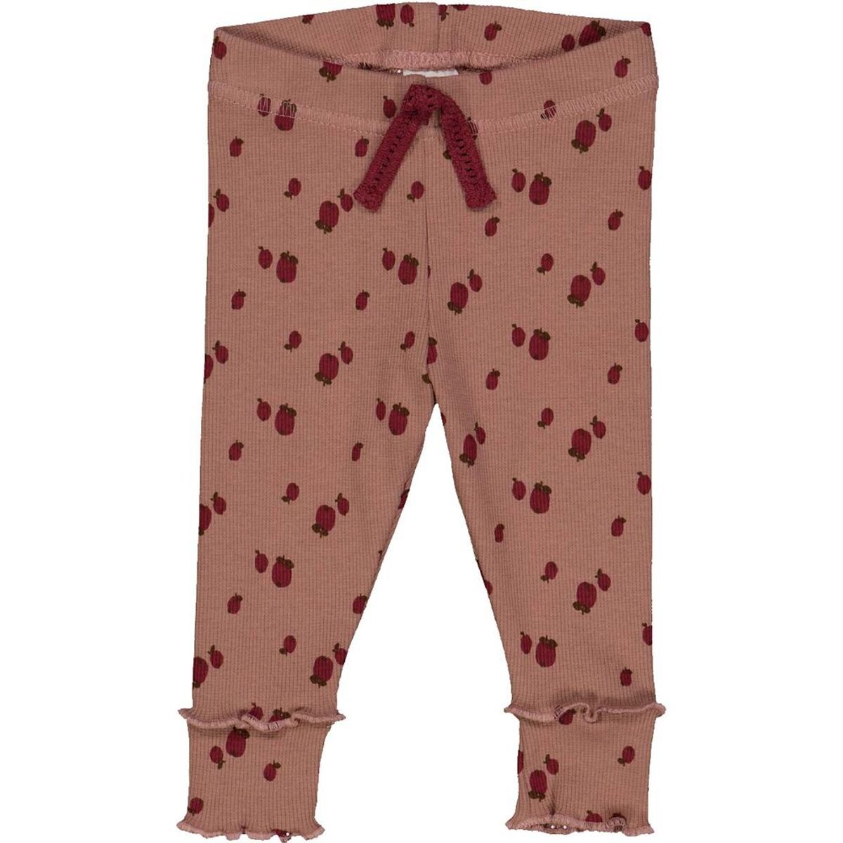 Apple leggings med æbler og flæser - Daydream/ Cabernet/ Bark - 80