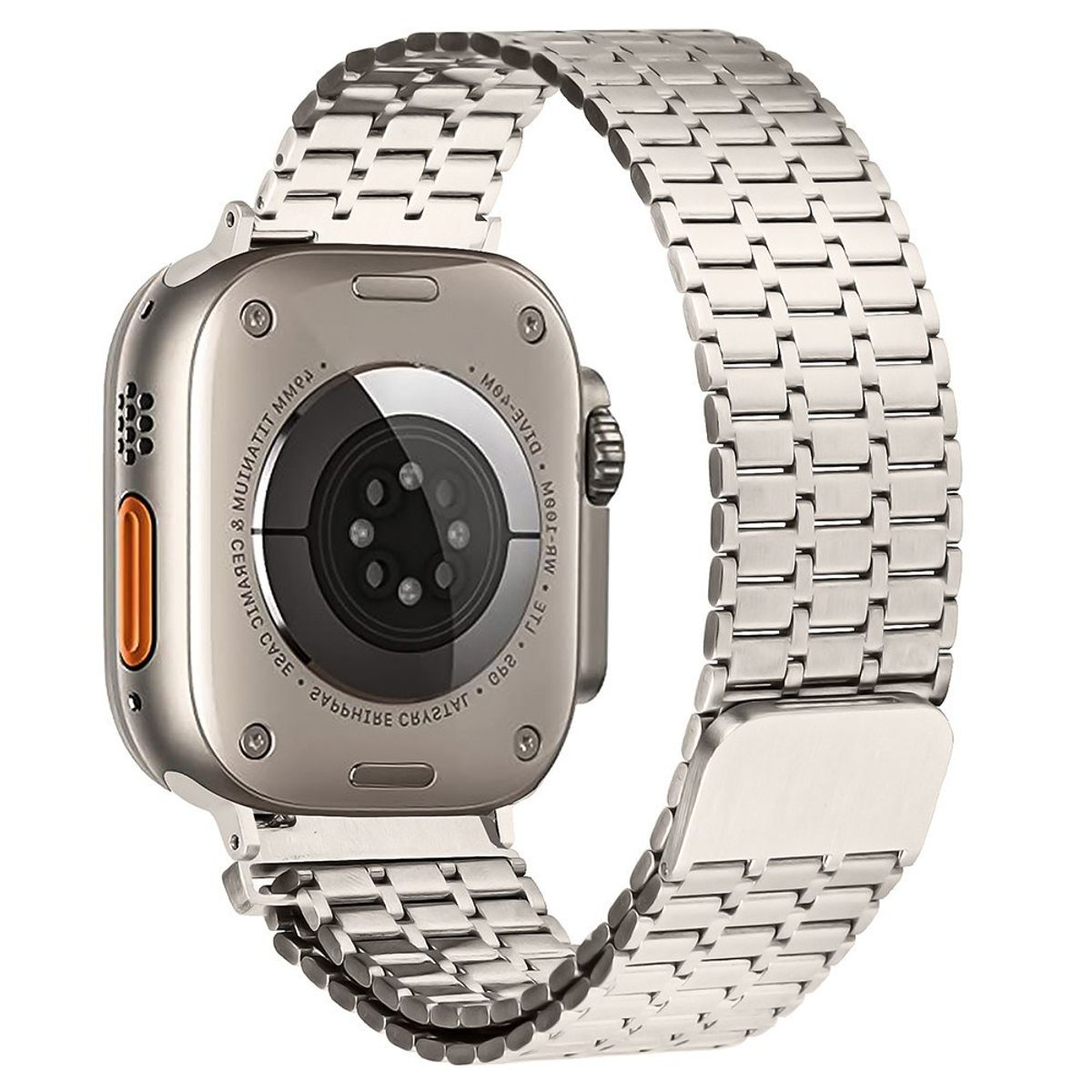 Apple Watch 10/9/8/7/6/5/4/3/2/1/SE - 46/45/44/42mm / Watch Ultra / Ultra 2 - Magnetisk urrem i rustfrit stål - Starlight