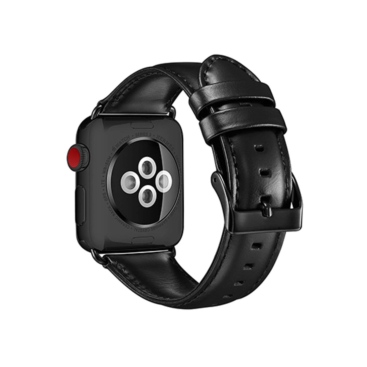 Apple Watch (42/44/SE/45/46/49mm) - ICECASE&trade; Retro Ægte Læder Urrem - Sort