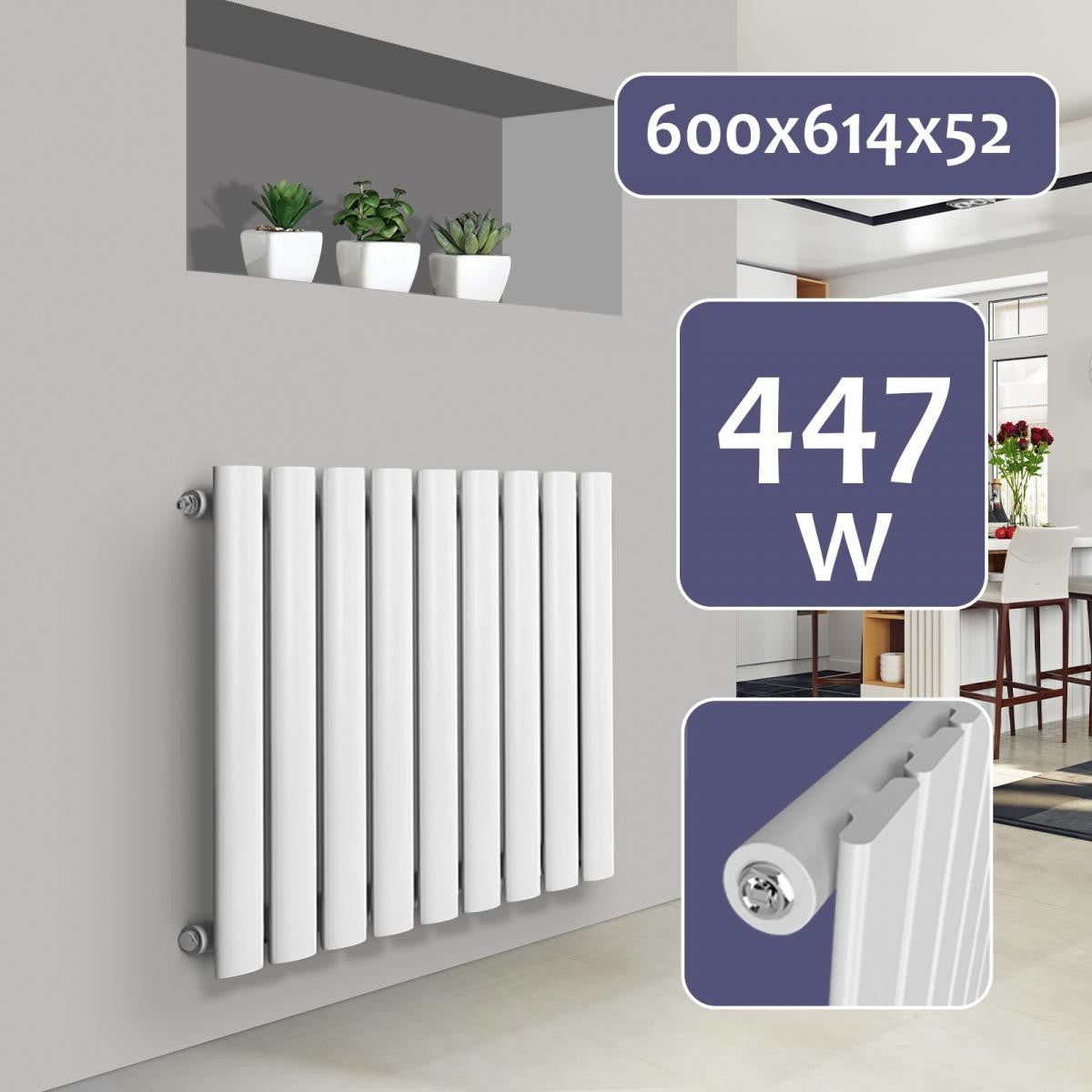 Aquamarine ® radiator - vandret, enkeltlag, 9 segmenter, 600x614x52 mm, centralvarme, hvid