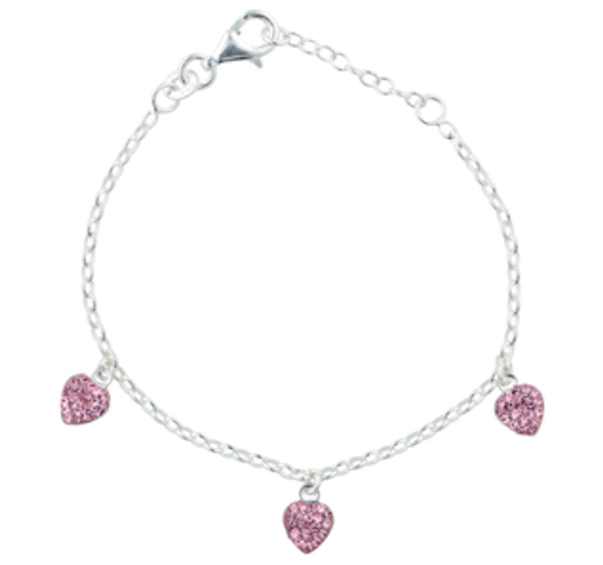 Armbånd 925 m/3 hjerter pink zirkonia