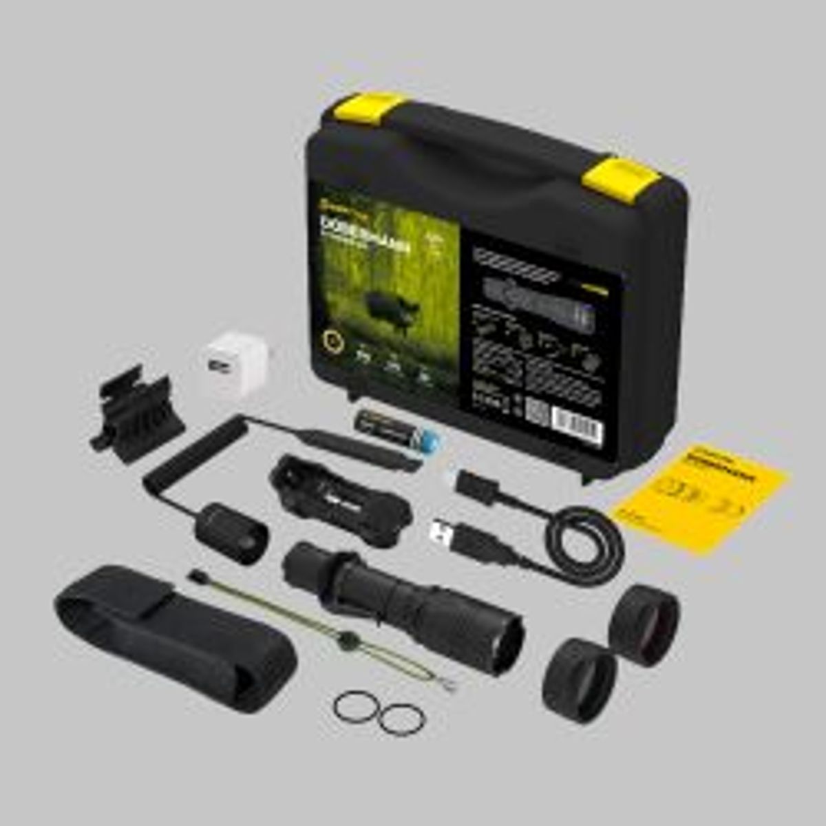 Armytek Dobermann Extended Set / Warm / Fully Equipped Set For Tactical Tasks:Flashlight, 18650 Li-ion Battery, Charger, Magnetic Mount, Remote Switch, Two Color Filters - Lommelygte