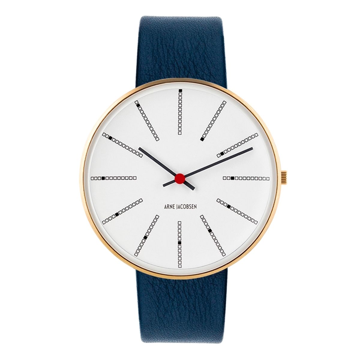 Arne Jacobsen Bankers Watch armbåndsur ø 40mm forgyldt med navy blå læderrem