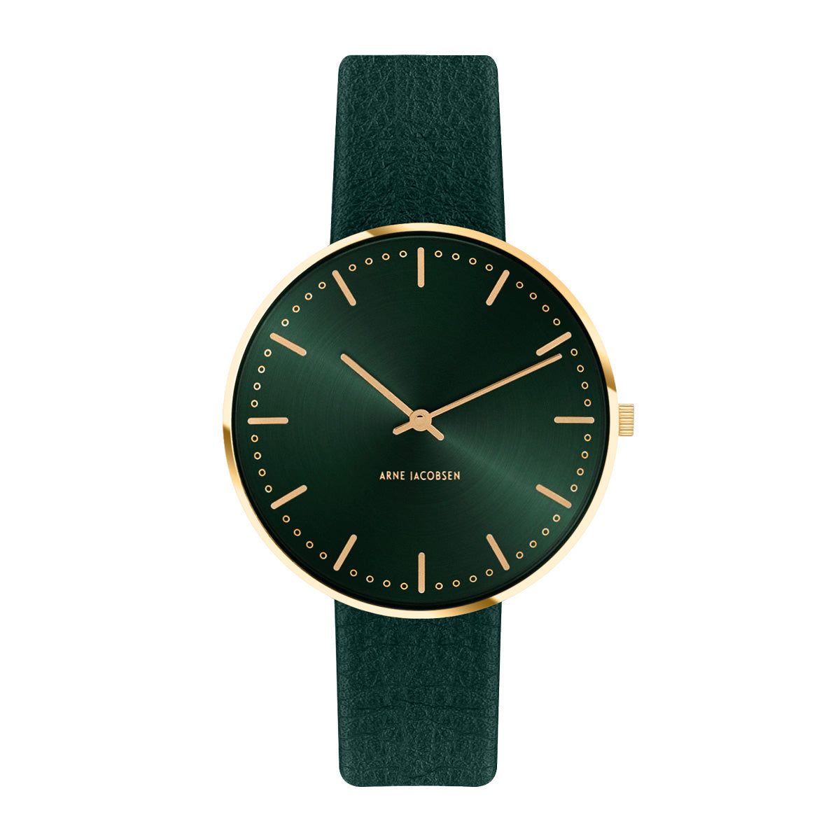 Arne Jacobsen - City Hall Evergreen ur, læder 34 mm Guld PVD