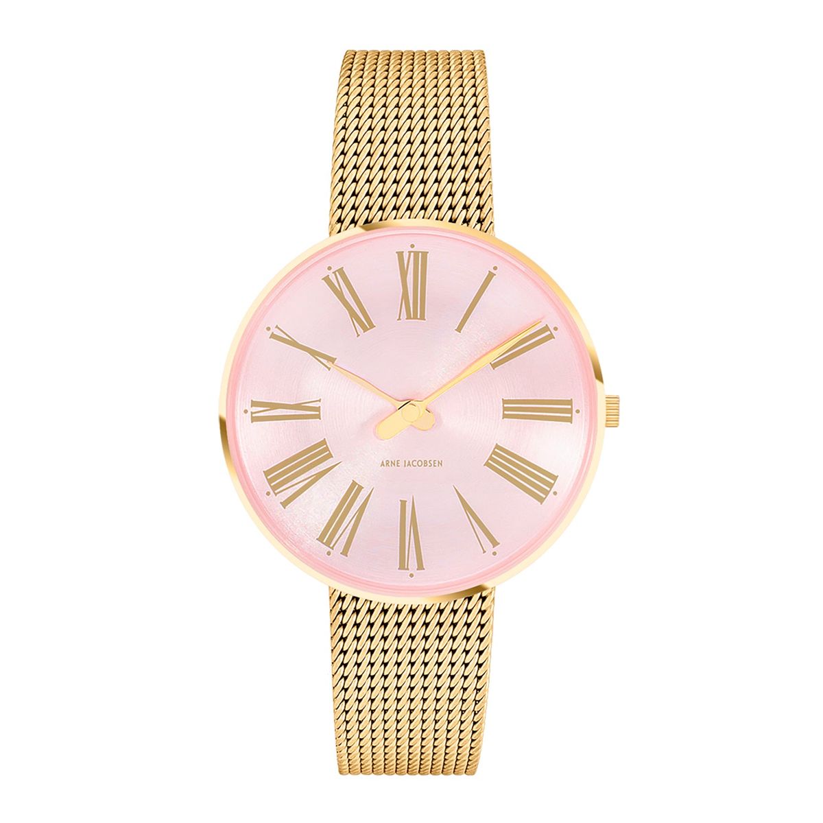 Arne Jacobsen - Roman Orchid Pink ur, 34 mm guld IP/meshlænke Rustfrit stål