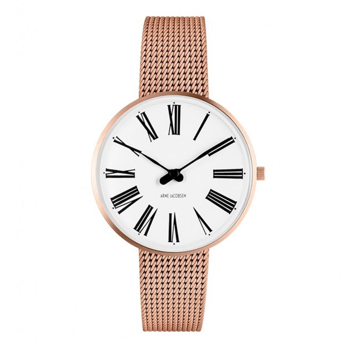 Arne Jacobsen Roman Watch Unisexur, rosaforgyldt ø 34mm med mesh lænke