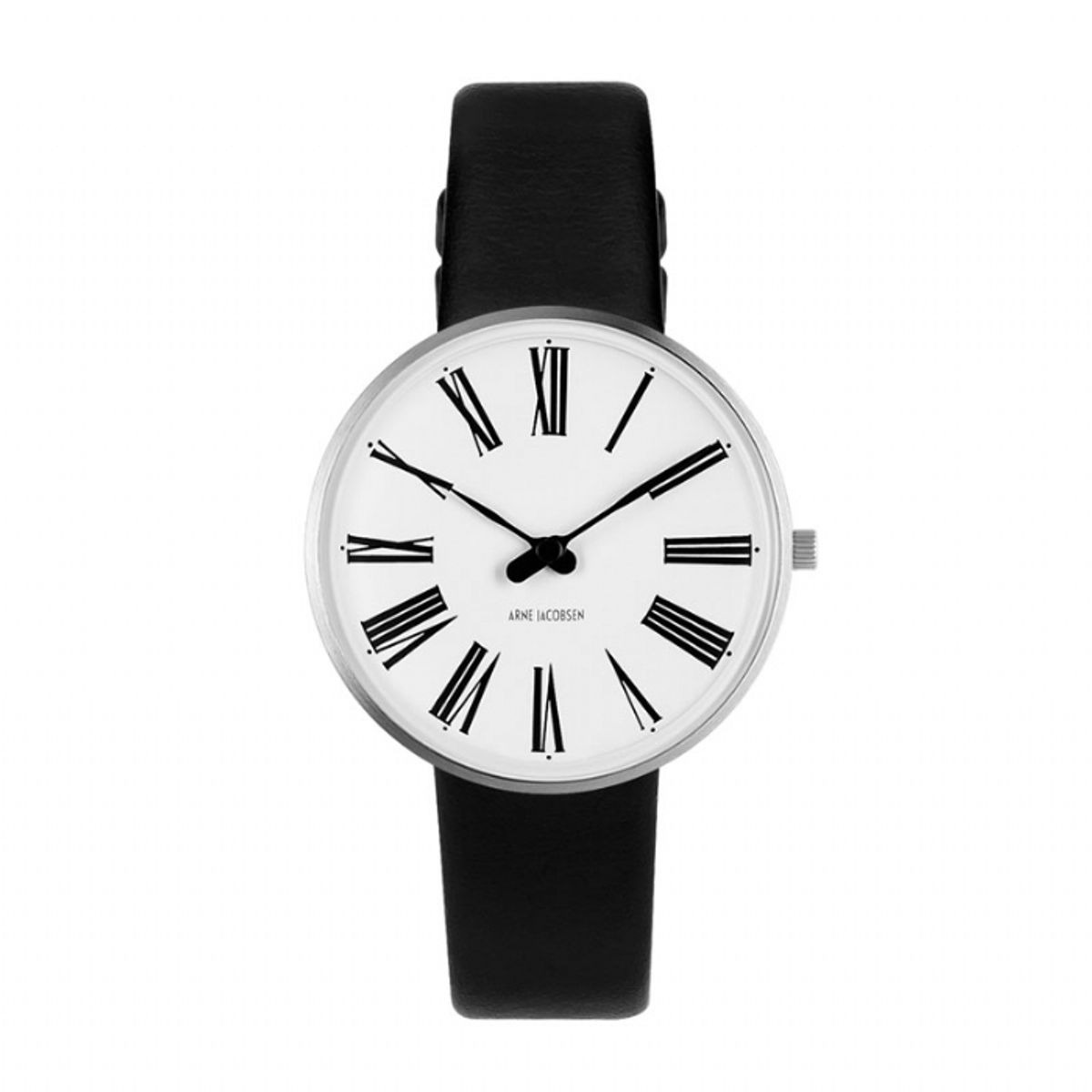 Arne Jacobsen Ø34 mm Roman Watch armbåndsur med sort rem