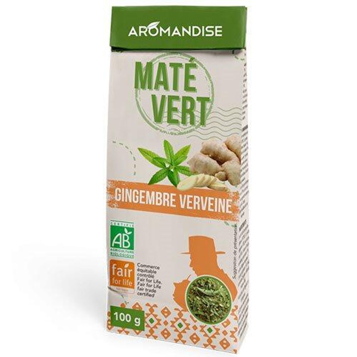 Aromandise Maté vild grøn m. ingefær & verbena Ø, 100g