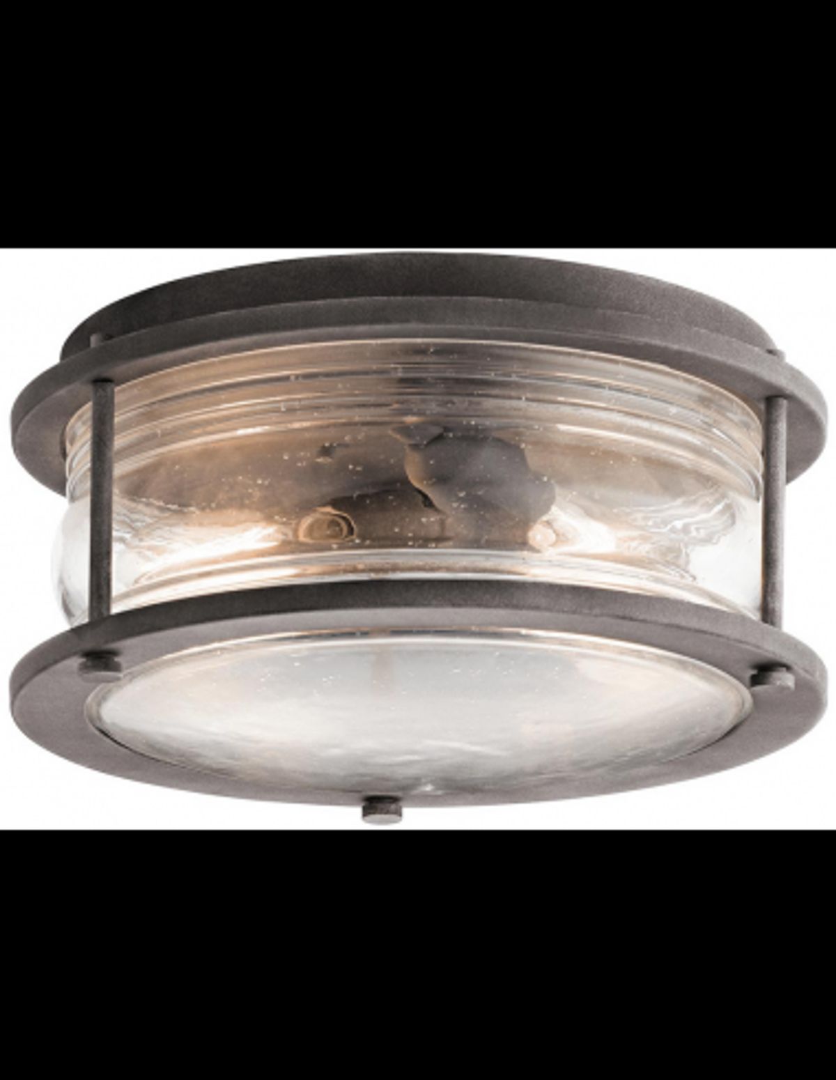 Ashland Bay Udendørs loftlampe i stål og glas Ø30,5 cm 2 x E27 - Antik zink/Klar dråbeeffekt