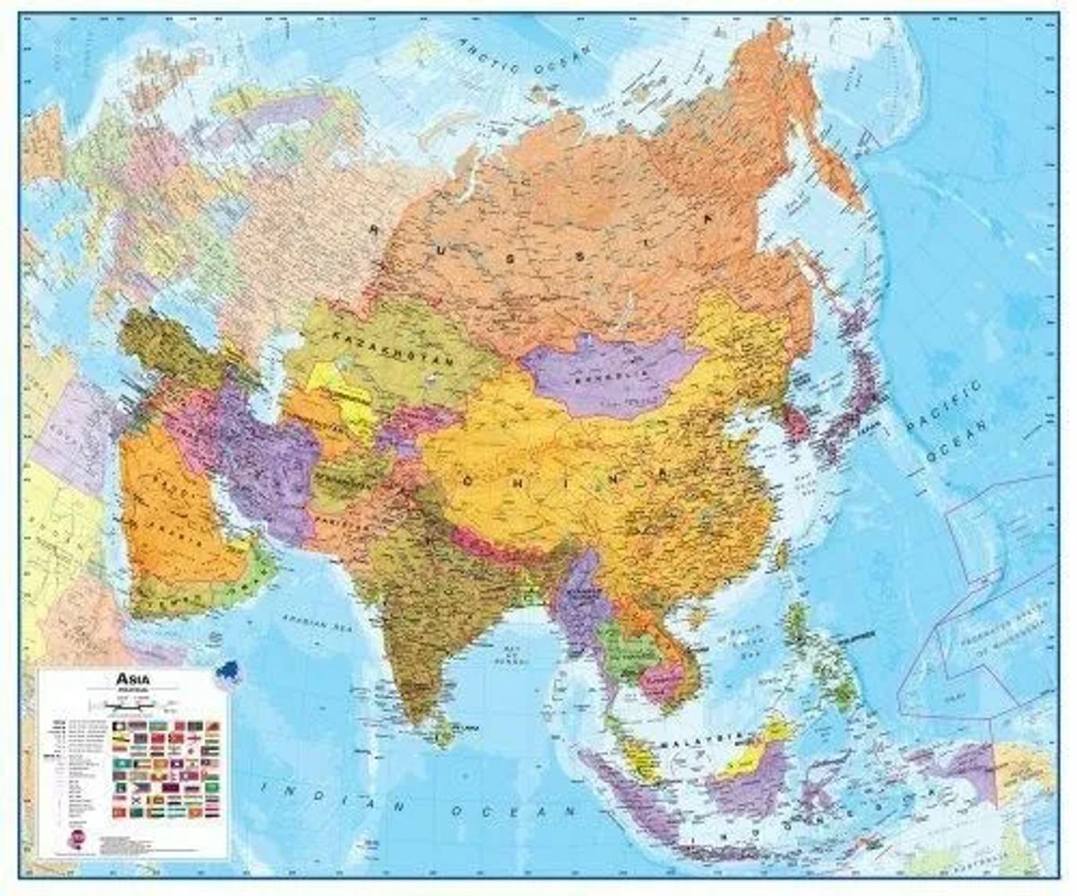 Asia political wall map paper