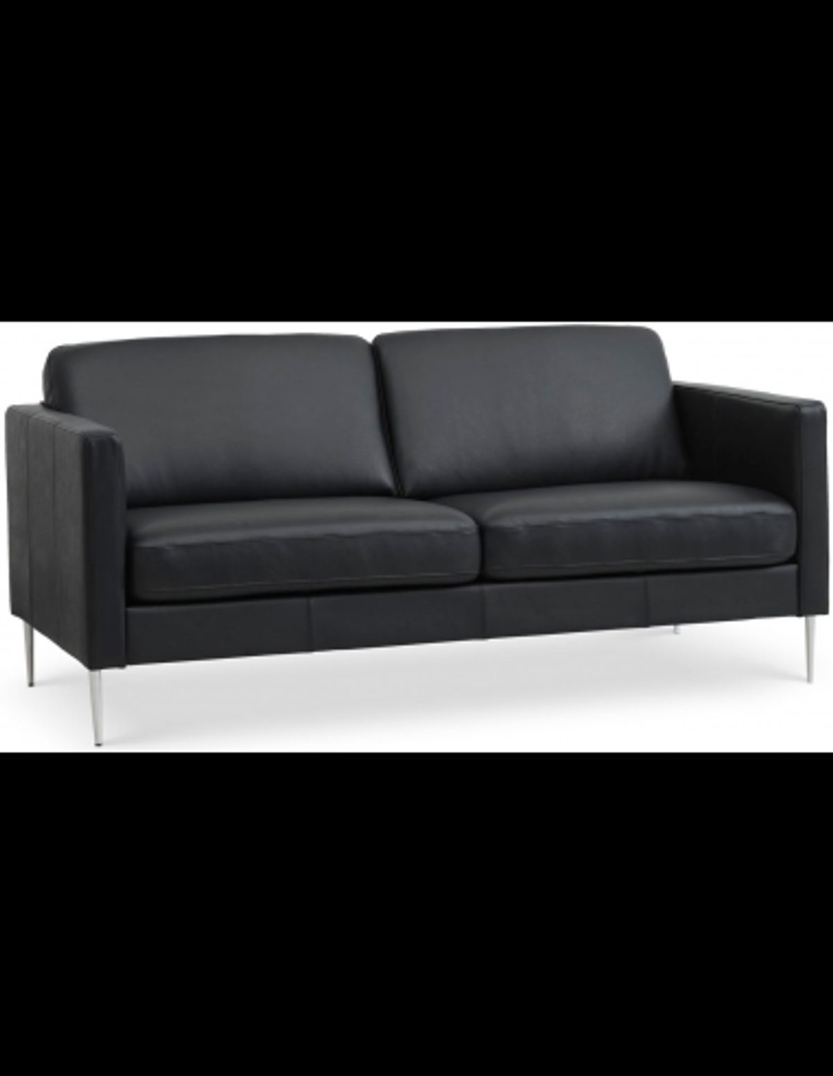 Askset 2-personers sofa i semi-anilin læder B180 x D86 cm - Børstet alugrå/Sort