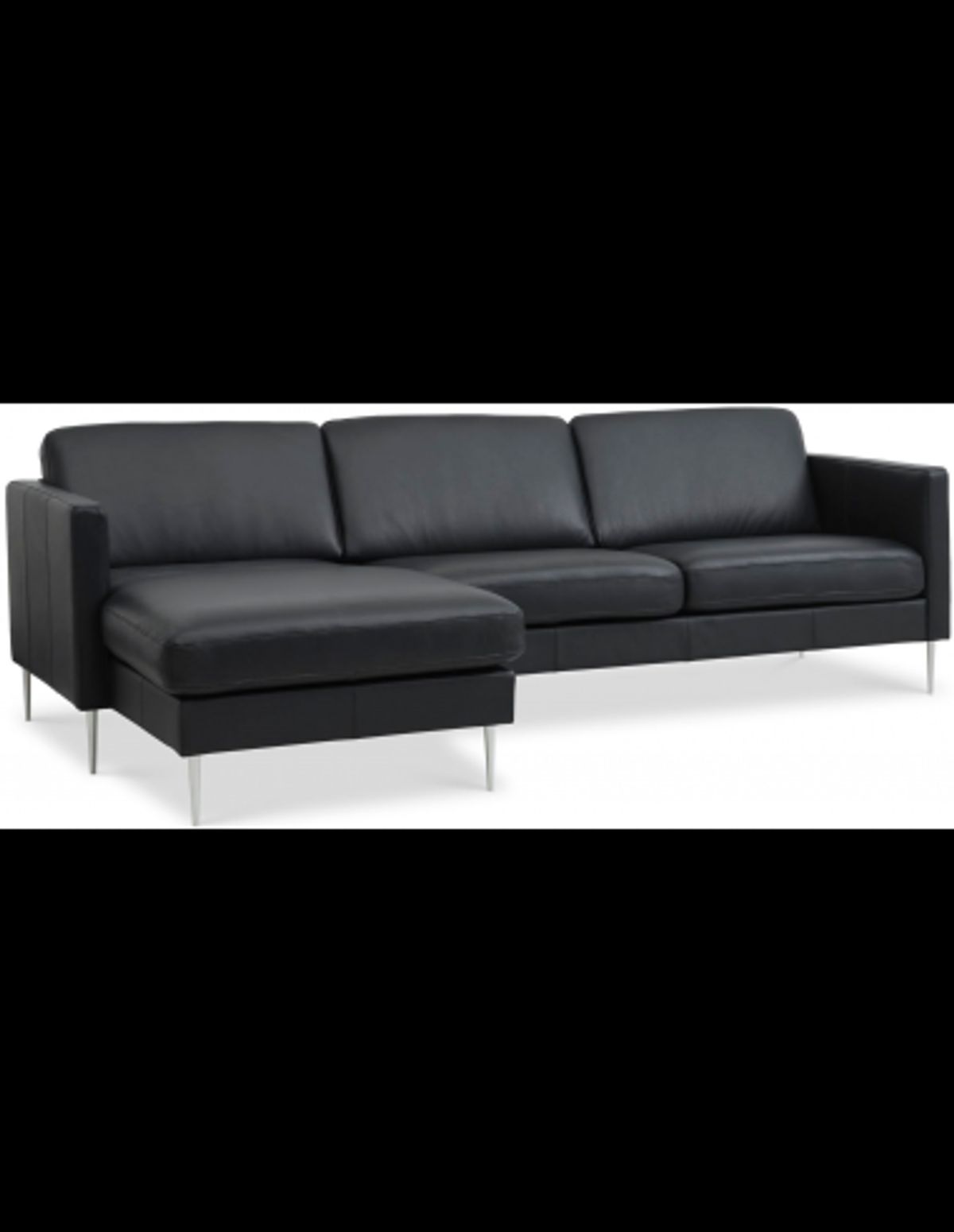 Askset chaiselongsofa i semi-anilin læder B260 x D145 cm - Børstet alugrå/Sort