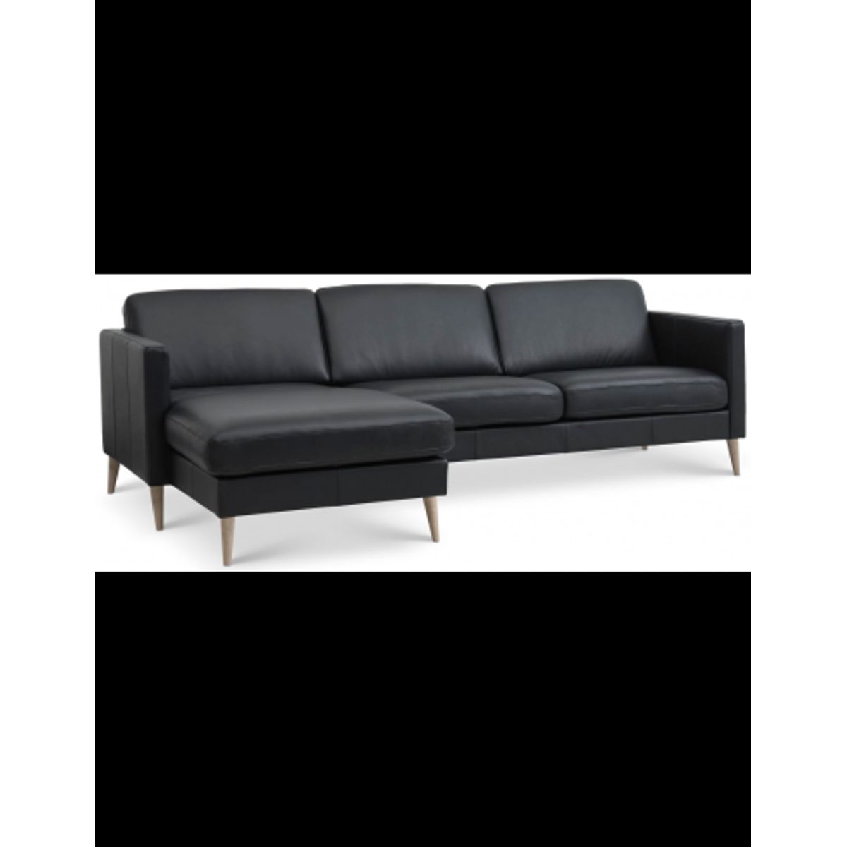 Askset chaiselongsofa i semi-anilin læder B260 x D145 cm - Natur/Sort