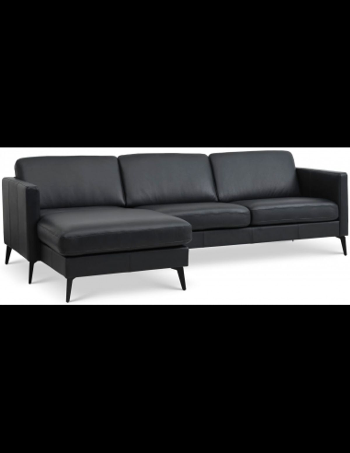 Askset chaiselongsofa i semi-anilin læder B260 x D145 cm - Sort/Sort