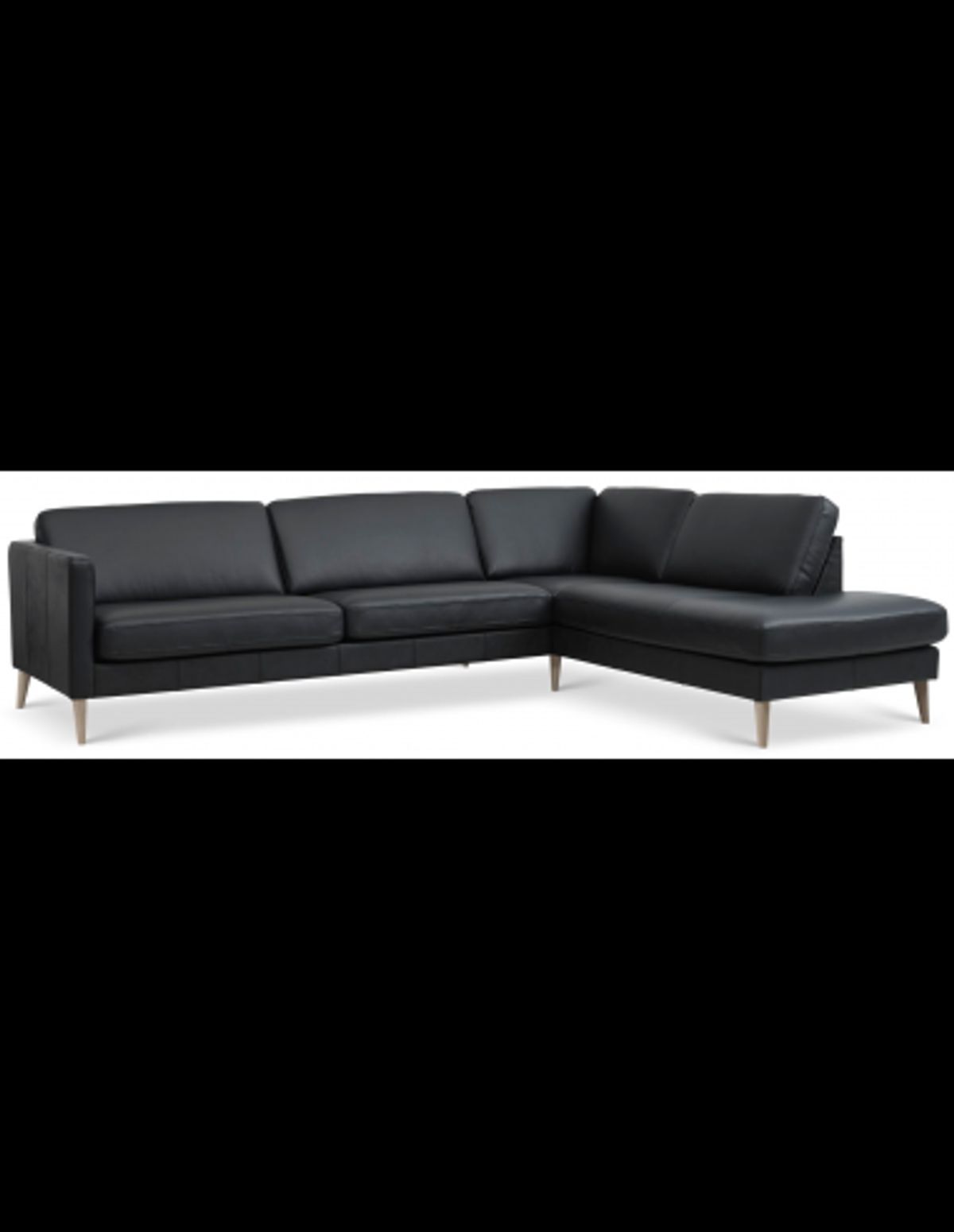 Askset højrevendt chaiselongsofa i semi-anilin læder B291 x D219 cm - Natur/Sort