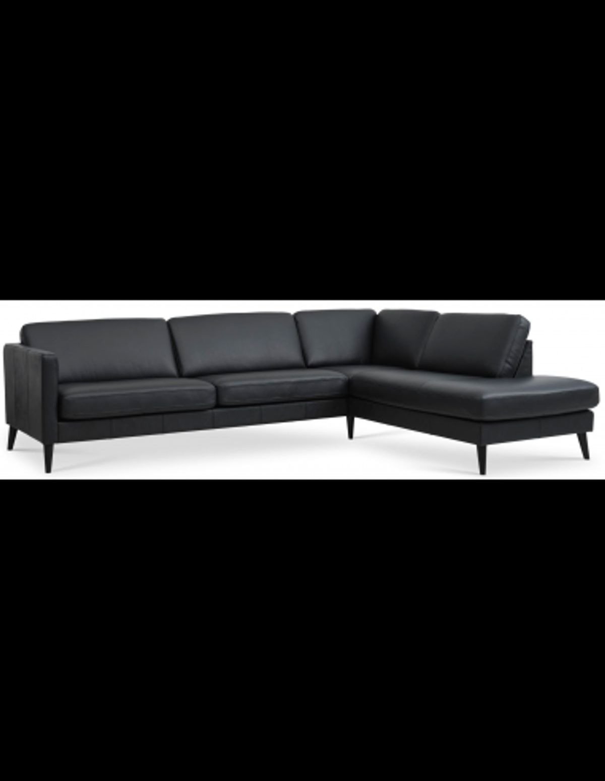 Askset højrevendt chaiselongsofa i semi-anilin læder B291 x D219 cm - Sort/Sort