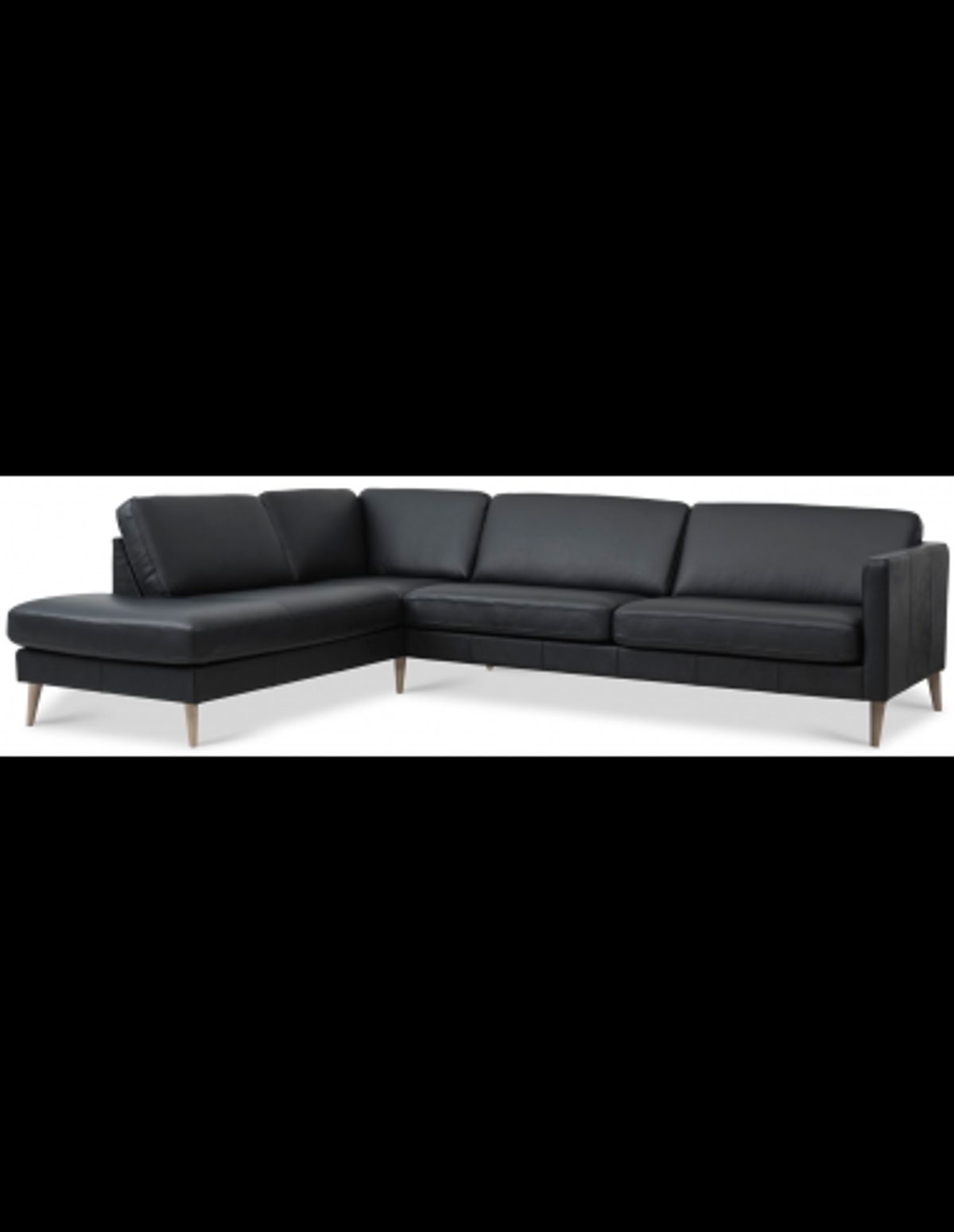 Askset venstrevendt chaiselongsofa i semi-anilin læder B291 x D219 cm - Natur/Sort