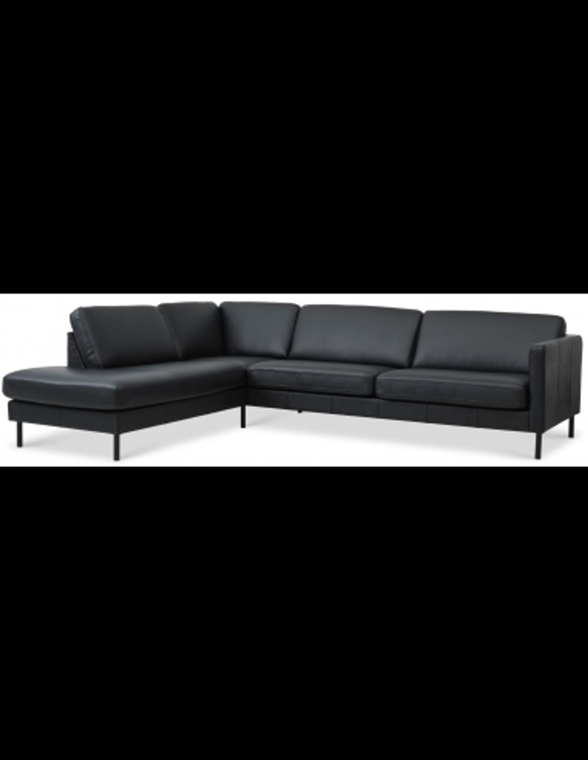 Askset venstrevendt chaiselongsofa i semi-anilin læder B291 x D219 cm - Sort/Sort