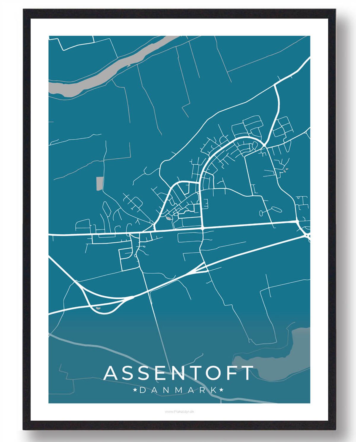 Assentoft by plakat - blå (Størrelse: L - 50x70cm (B2))