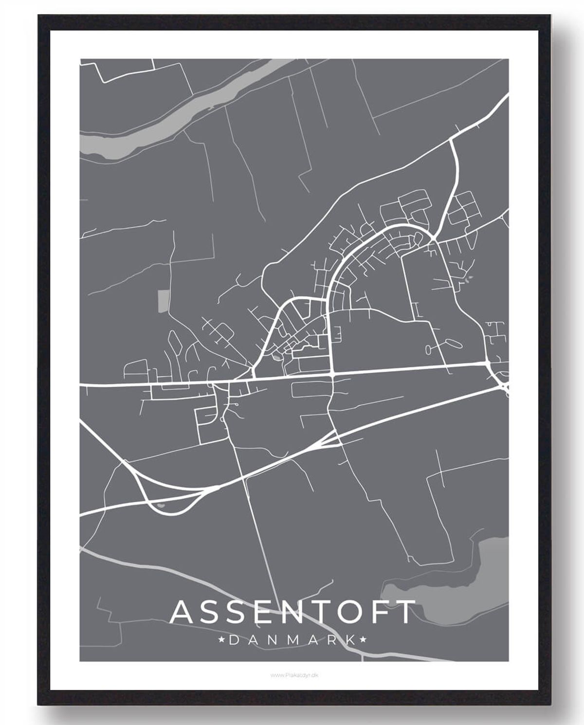 Assentoft by plakat - grå (Størrelse: L - 50x70cm (B2))