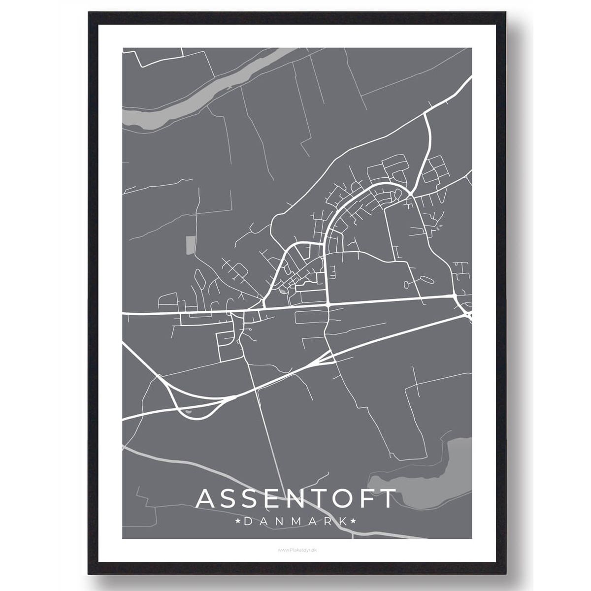 Assentoft by plakat - grå (Størrelse: S - 21x29,7cm (A4))