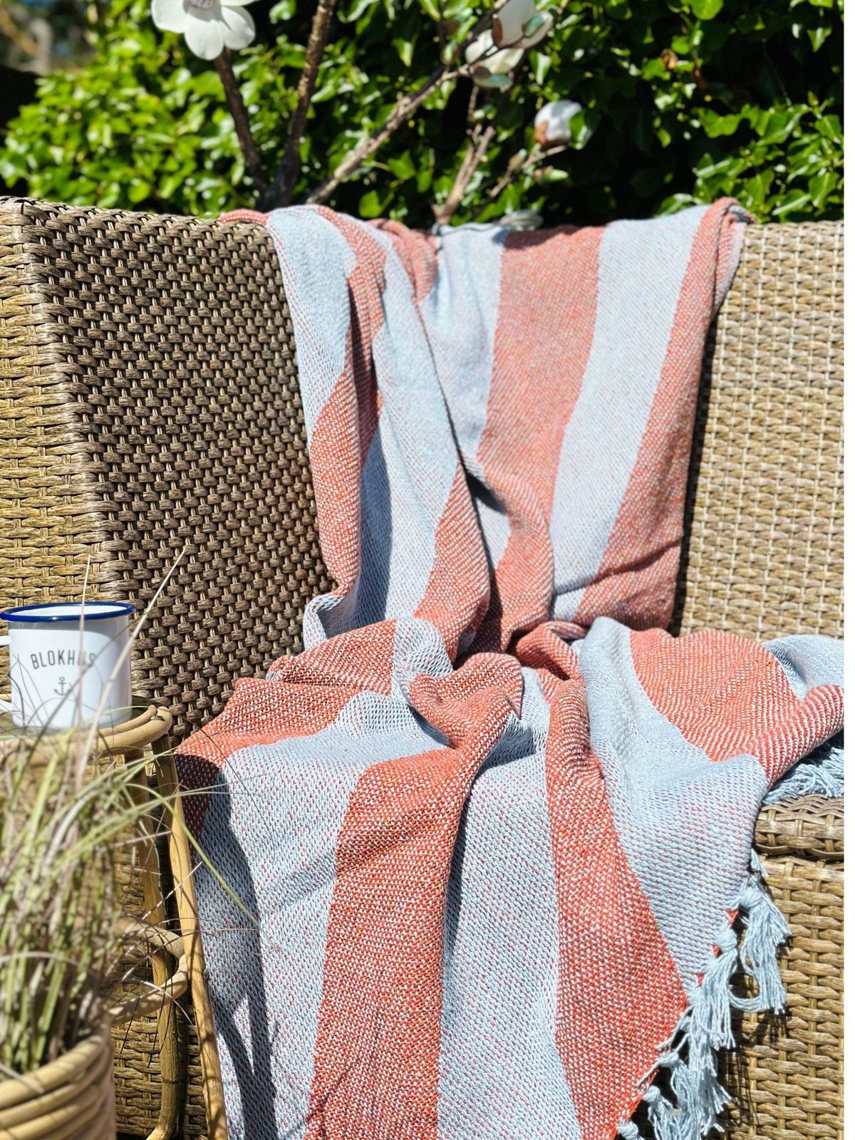 Au Maison Throws-Diagonal stripe-Amber/Blue, 130x170 cm