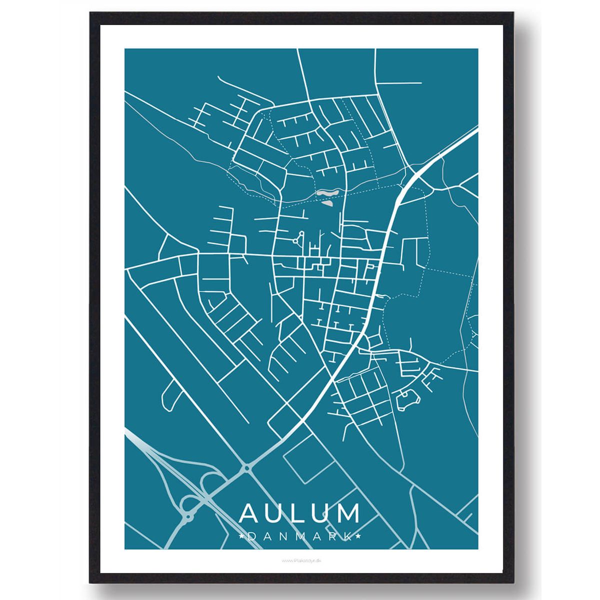 Aulum by plakat - blå (Størrelse: XS - 15x21cm (A5))