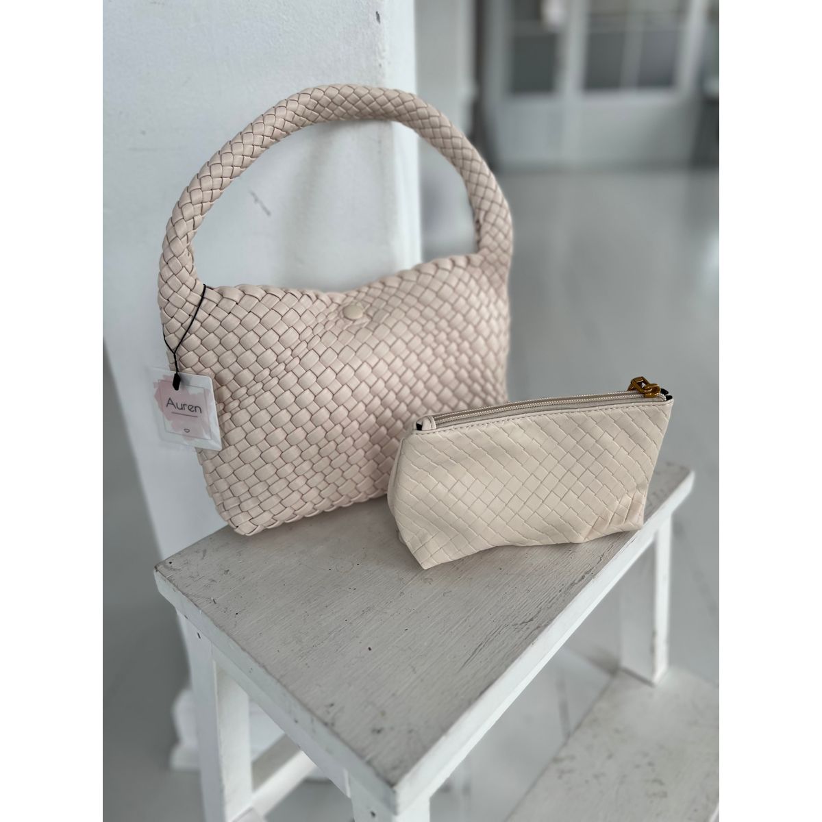 Auren beige braided shoulder bag