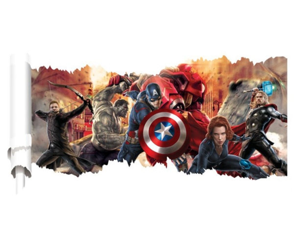 Avengers wallsticker. Sejt revet hul i væggen. 90x50cm