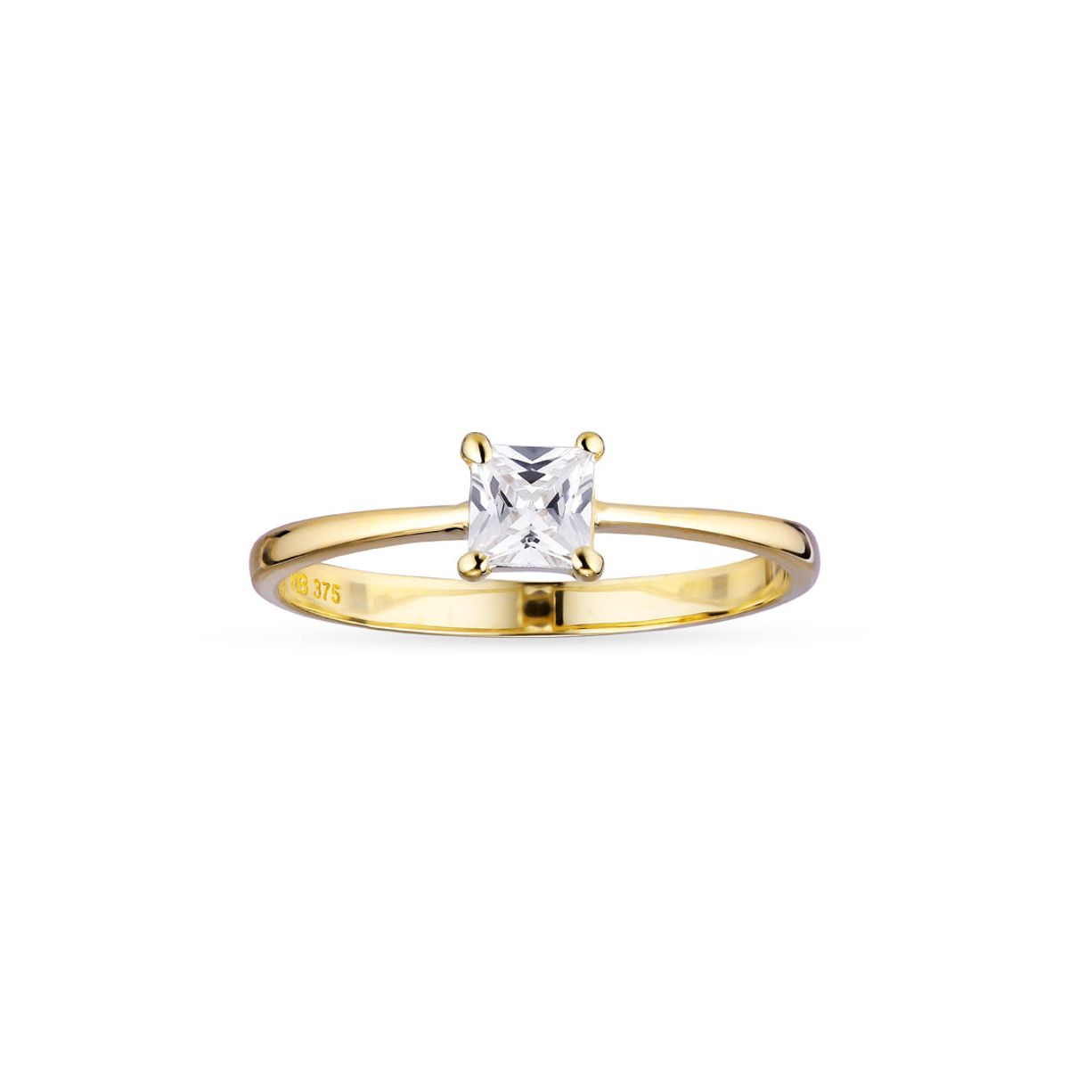 Aveny NINE K - Solitaire ring m. zirkonia, 4 grabber 9 kt. guld